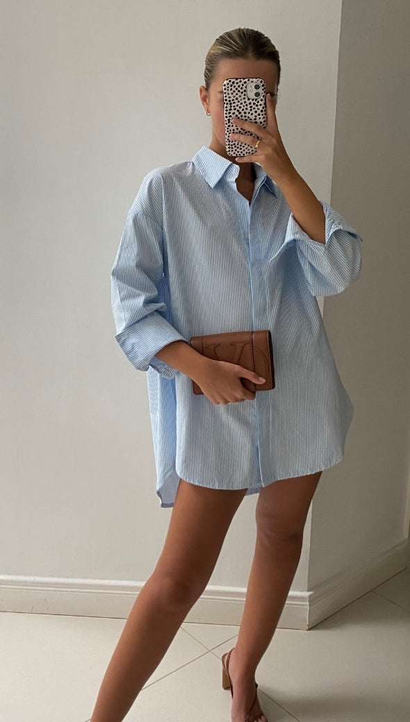 Tila Boyfriend Shirt - Blue Stripe