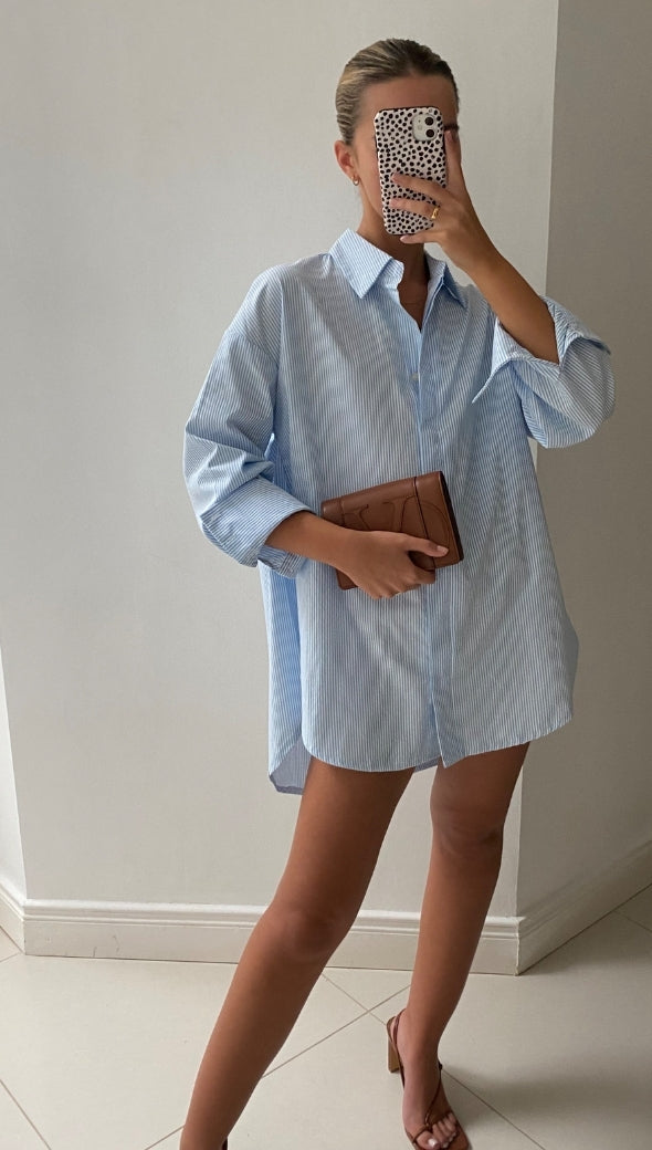Tila Boyfriend Shirt - Blue Stripe