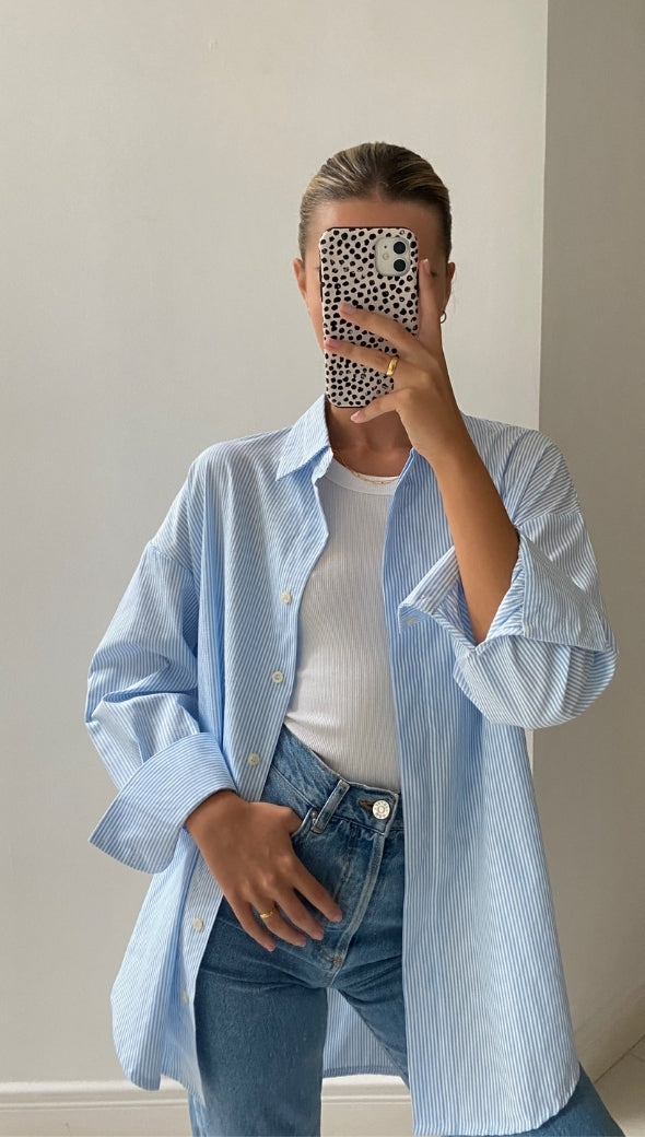 Tila Boyfriend Shirt - Blue Stripe