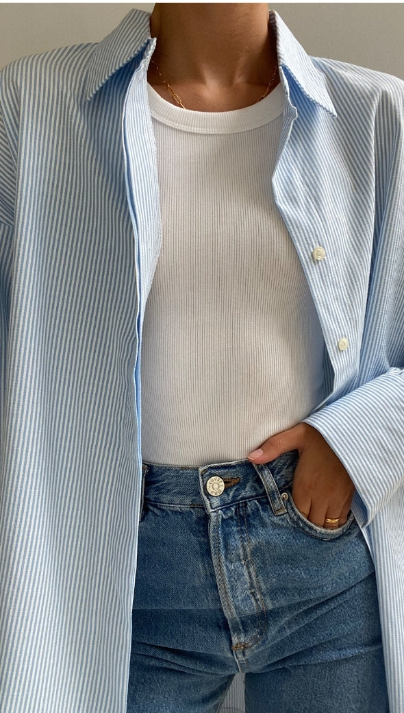 Tila Boyfriend Shirt - Blue Stripe