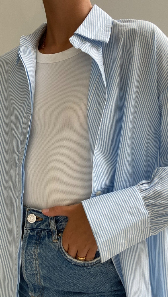 Tila Boyfriend Shirt - Blue Stripe
