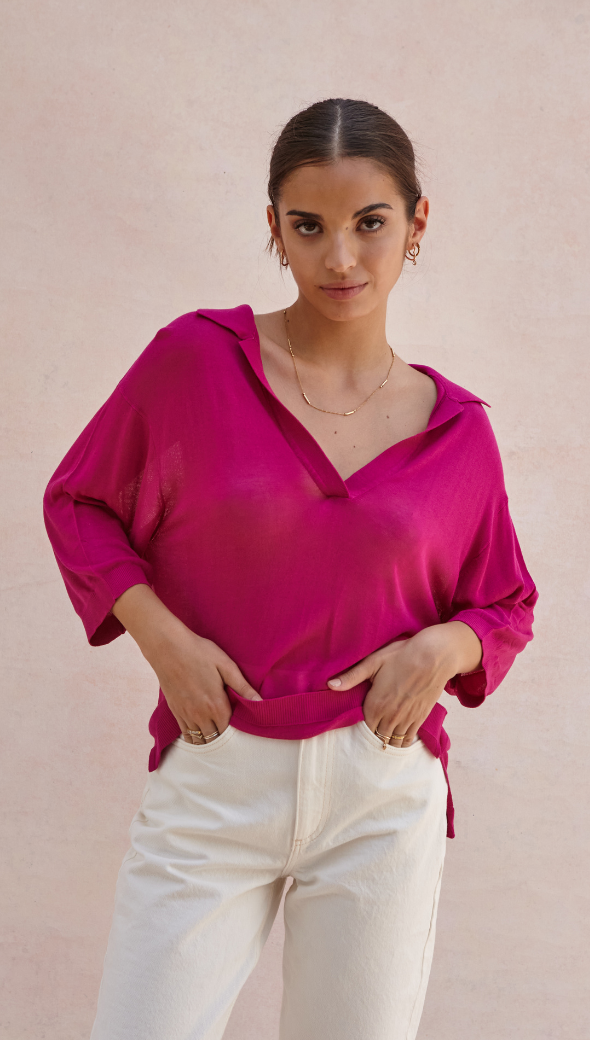 Ramona Knit Polo Shirt - Fuchsia