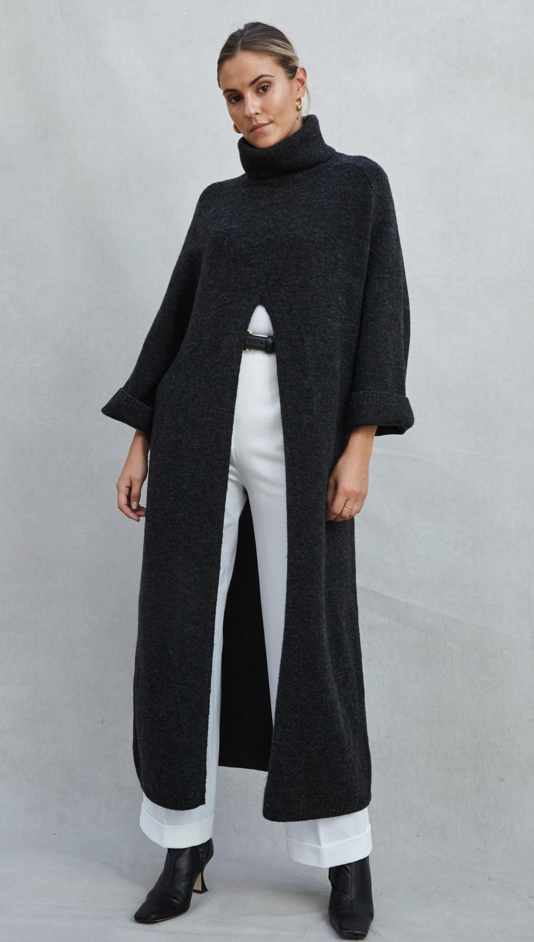 Vivienne Sweater Dress - Black Melange