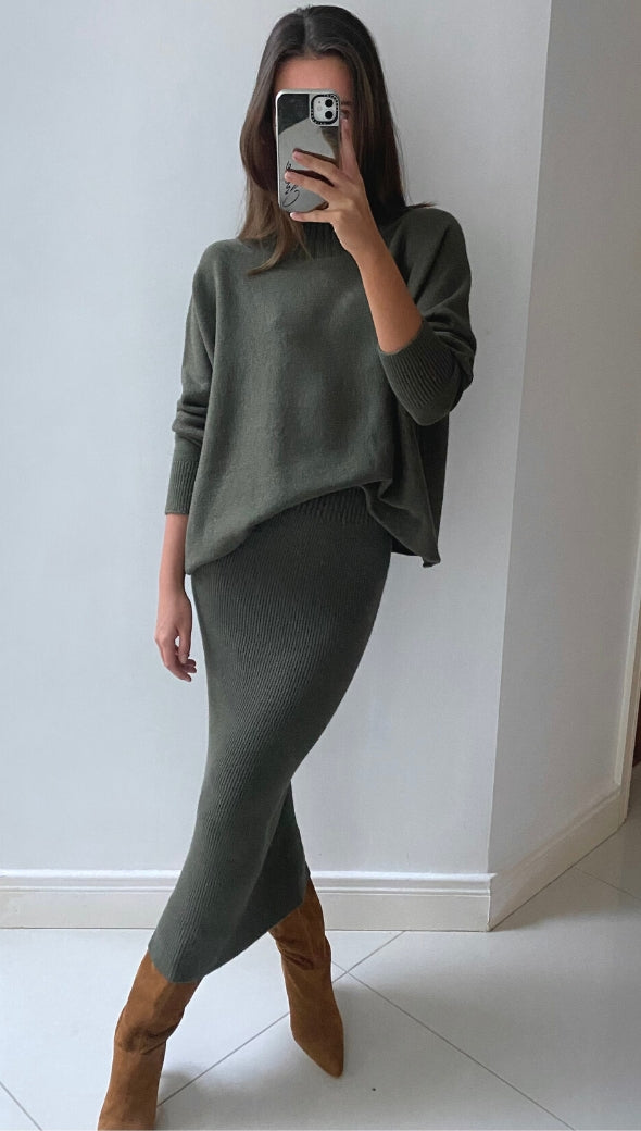 Alma Pencil Skirt - Khaki