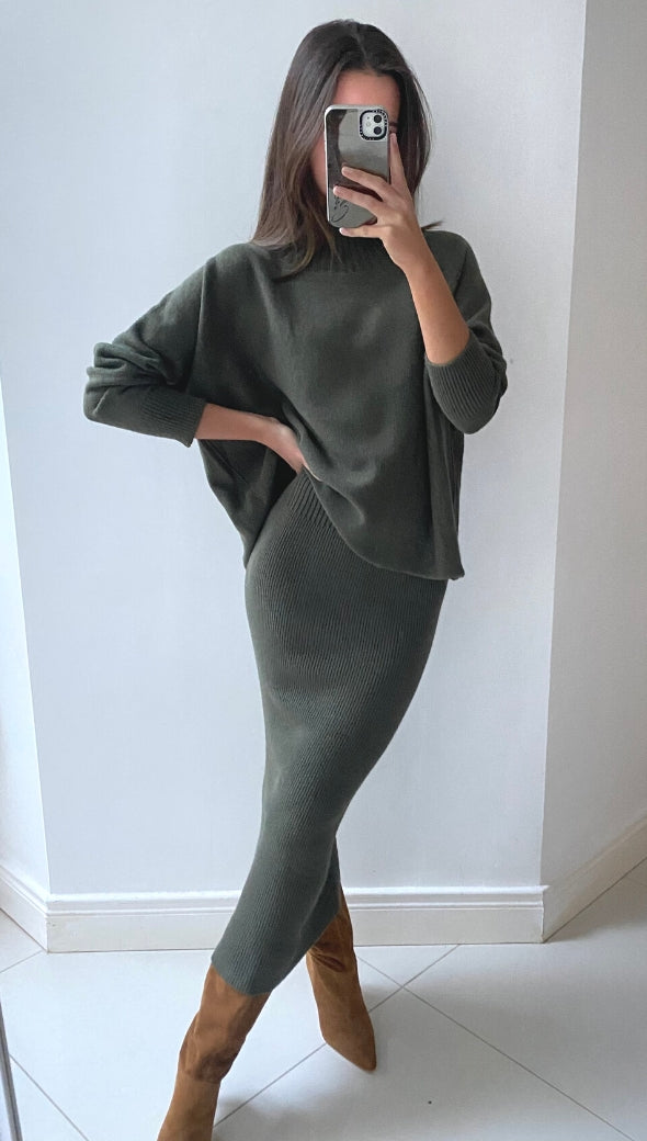 Alma Pencil Skirt - Khaki