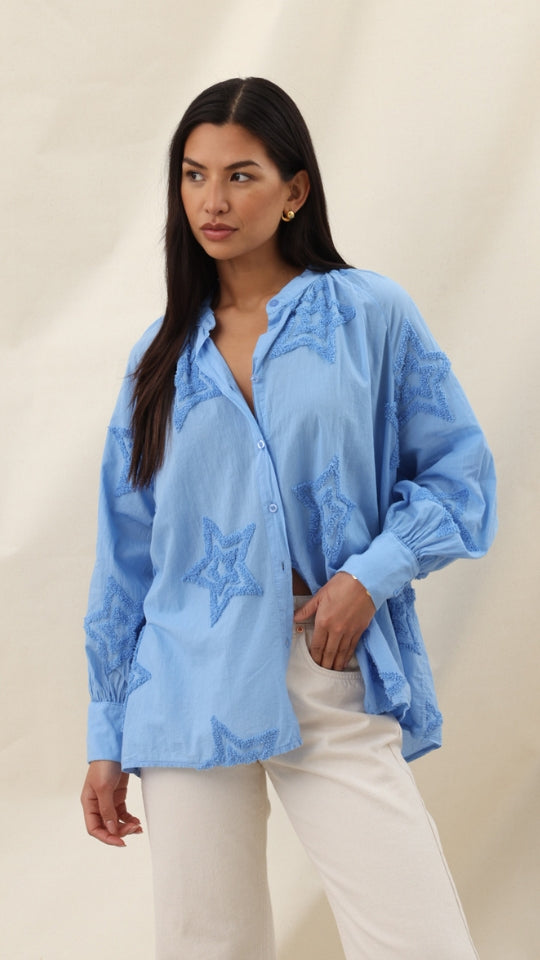 Estelle Star Detail Shirt  - Sky Blue