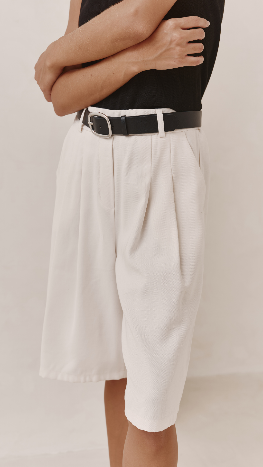 Florence Pleated Bermuda Shorts - White