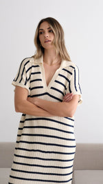 ERIN KNIT DRESS - ECRU NAVY STRIPES