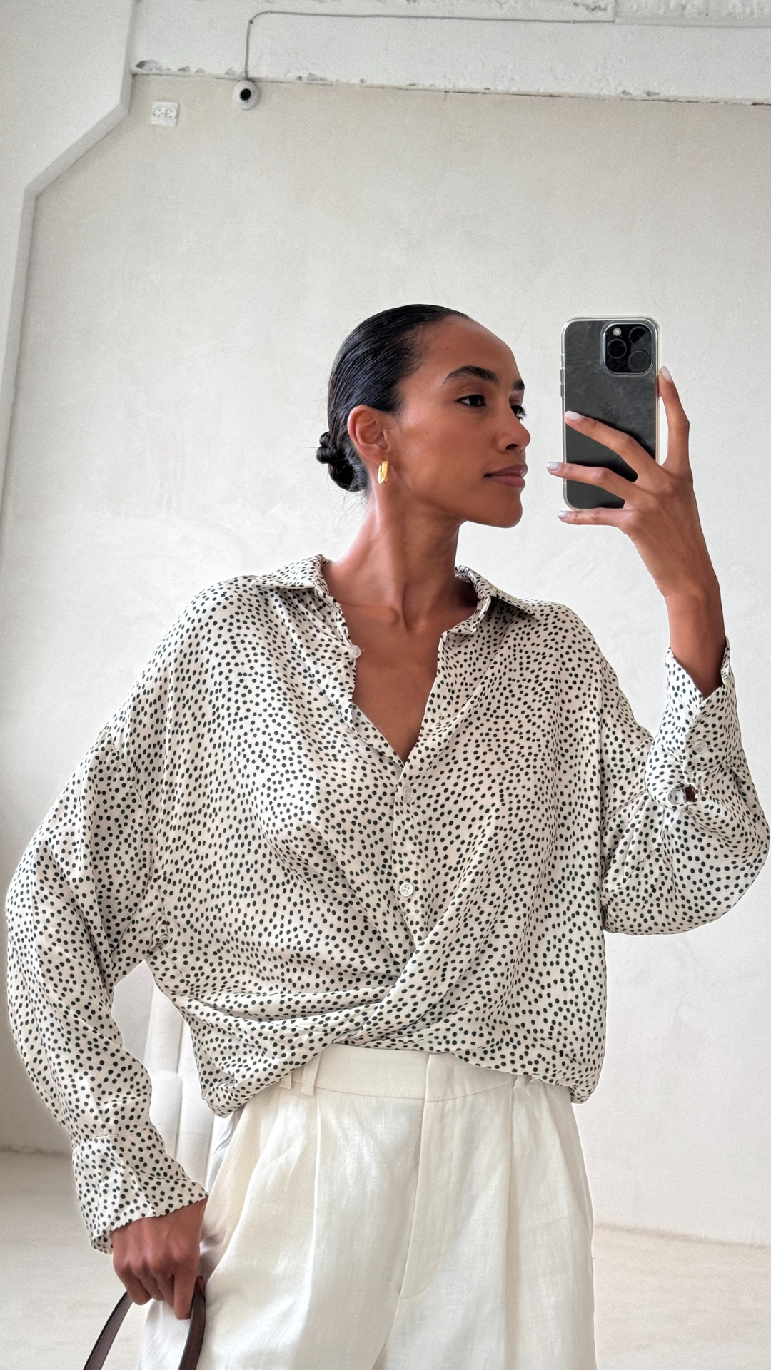Rhea Silk Shirt - Ivory Polka Dots