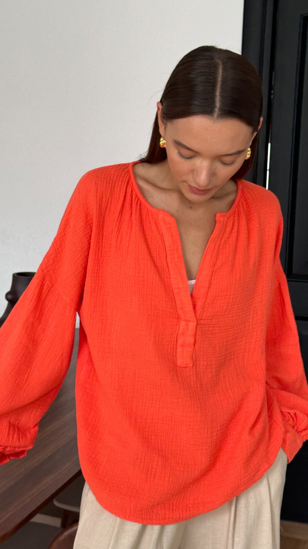 Peach Cotton Shirt - Tangerine