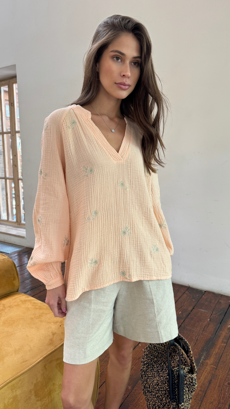 ZAINA EMBROIDERED TOP - APRICOT