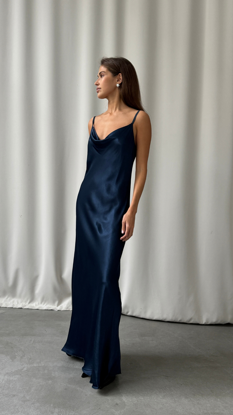 ALENA SATIN DRESS - DEEP NAVY