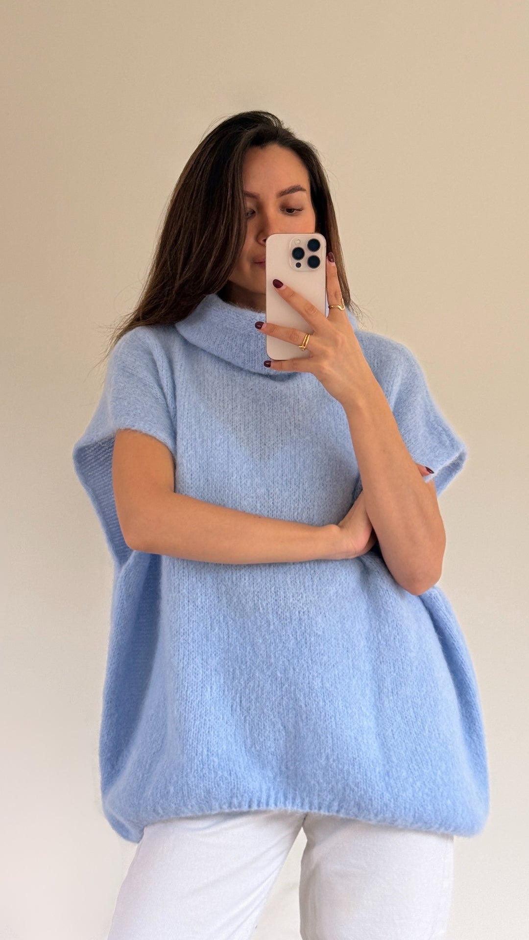 Rhonda Roll Neck Alpaca Sweater - Sky Blue