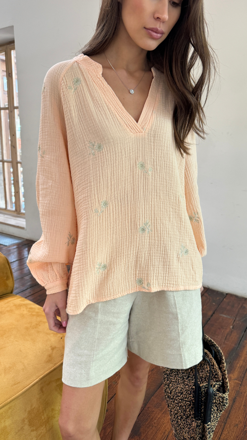 ZAINA EMBROIDERED TOP - APRICOT