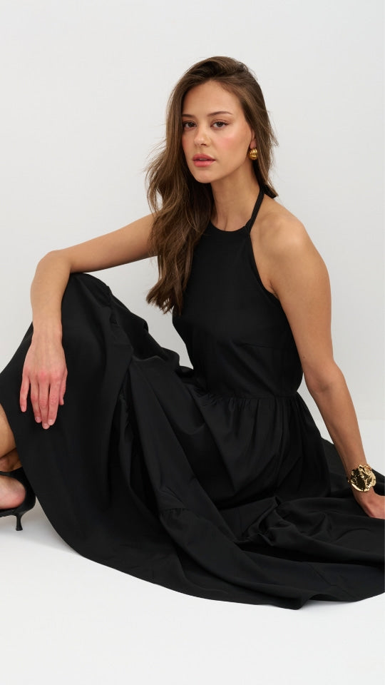 Juno Halter Neck Dress - Black
