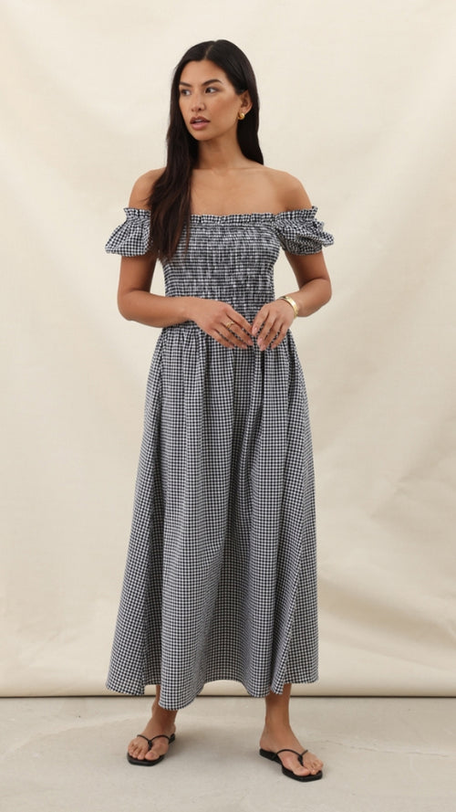 MIKA GINGHAM PRINT DRESS - BLACK PRINT