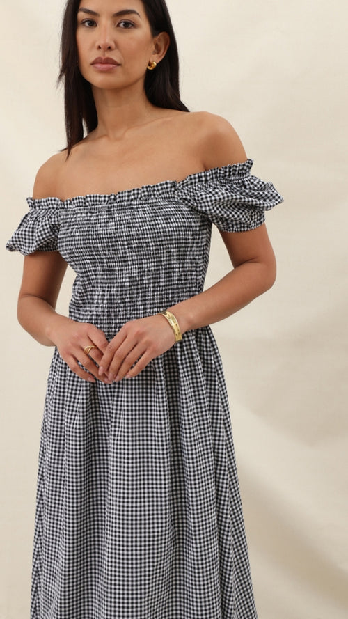 MIKA GINGHAM PRINT DRESS - BLACK PRINT
