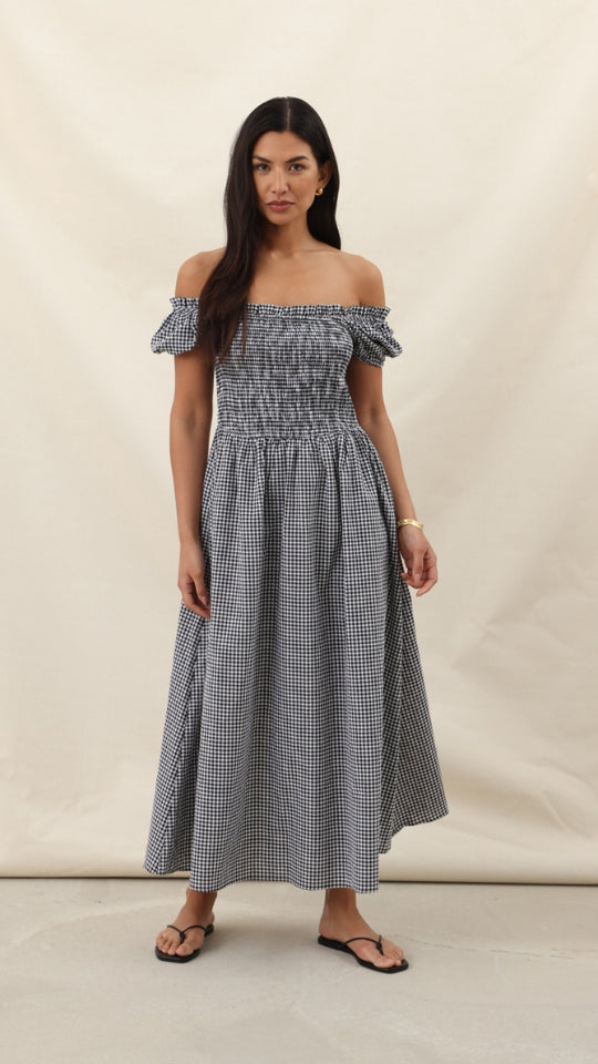 MIKA GINGHAM PRINT DRESS - BLACK PRINT