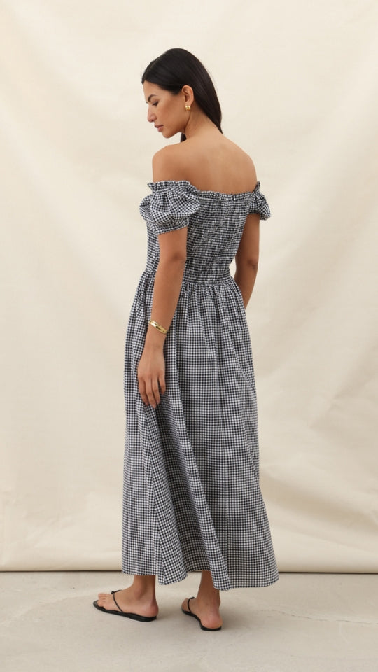 MIKA GINGHAM PRINT DRESS - BLACK PRINT