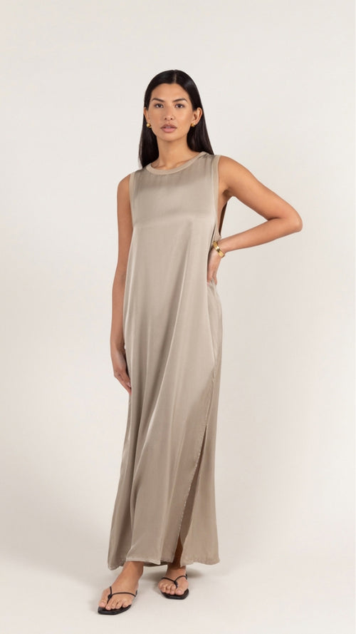 OONA SATIN DRESS - DOVE GREY