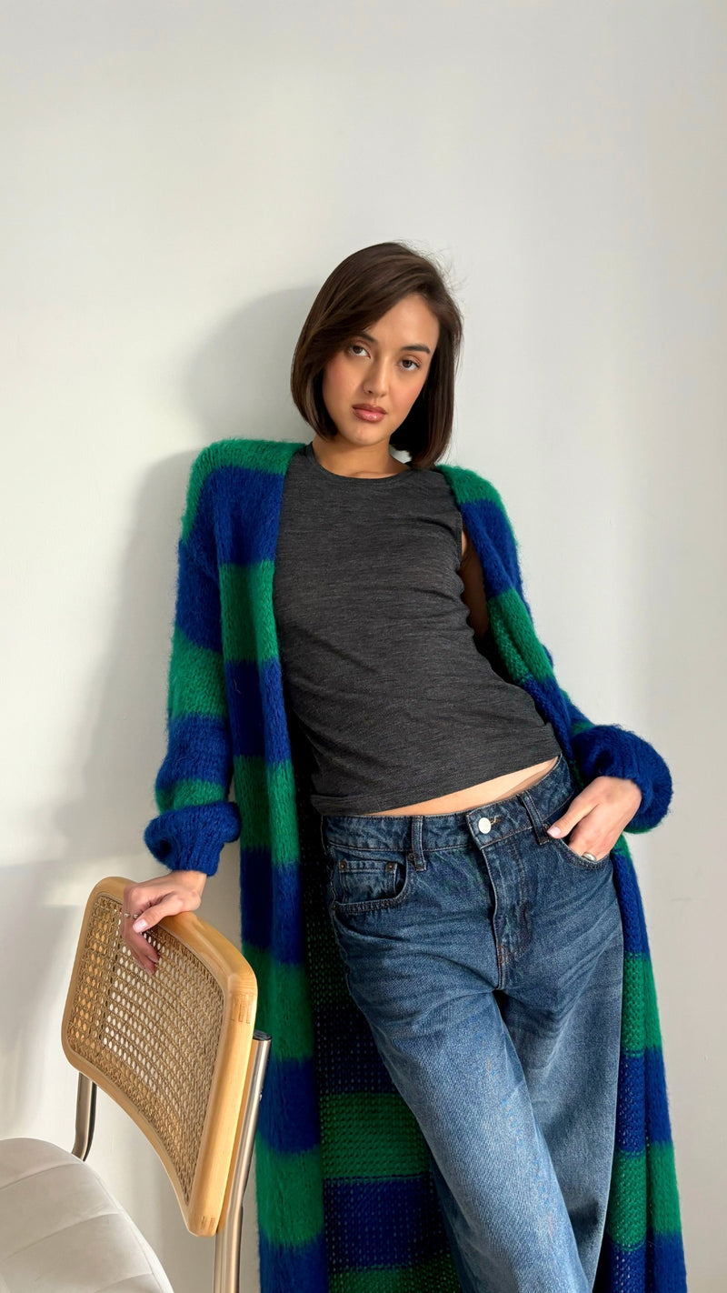 KAY CARDIGAN - EMERALD BLUE MARINE STRIPES
