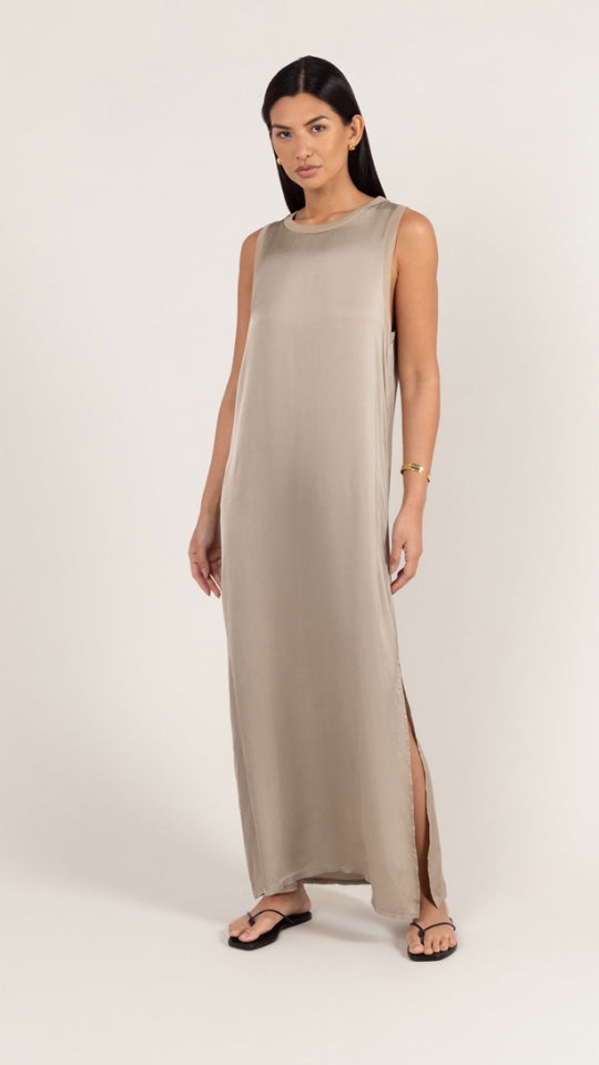 OONA SATIN DRESS - DOVE GREY
