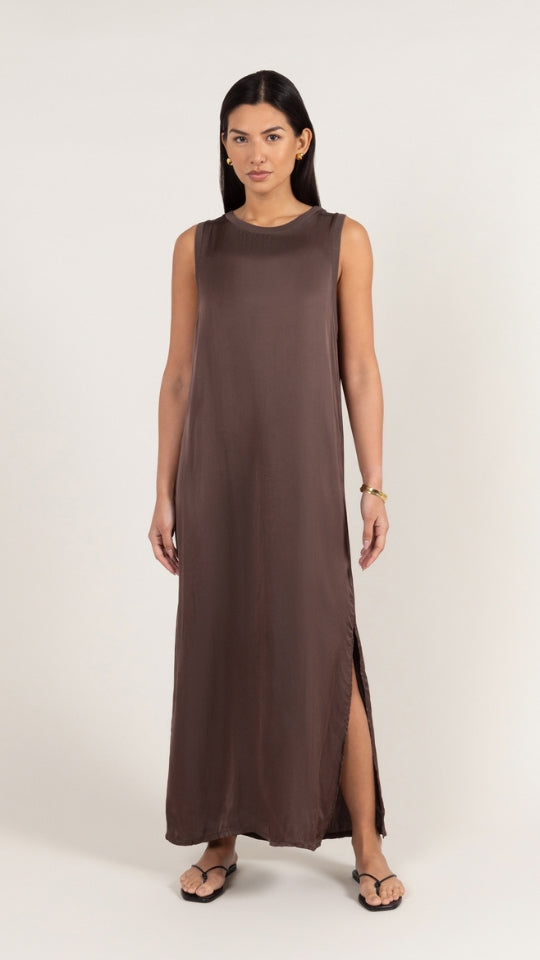 OONA SATIN DRESS - DARK ESPRESSO