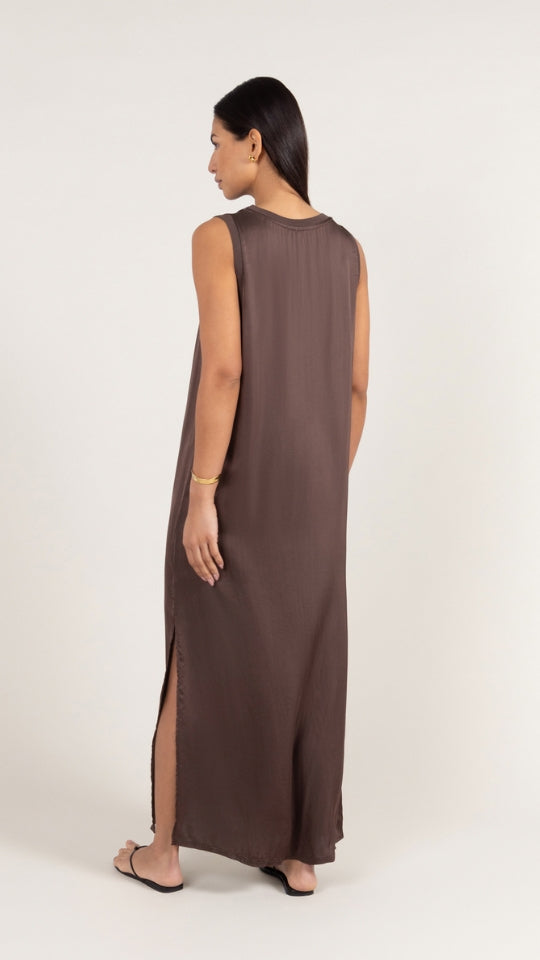 OONA SATIN DRESS - DARK ESPRESSO