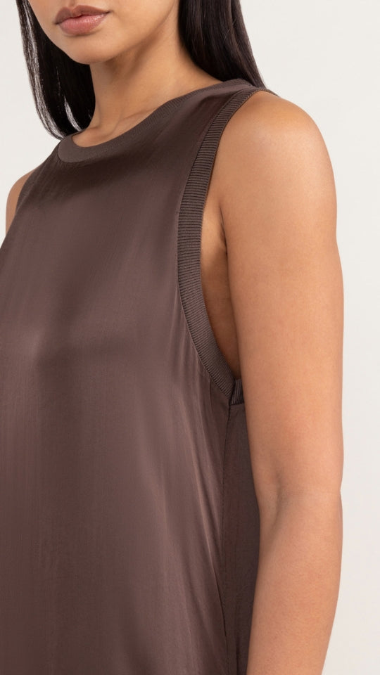 OONA SATIN DRESS - DARK ESPRESSO