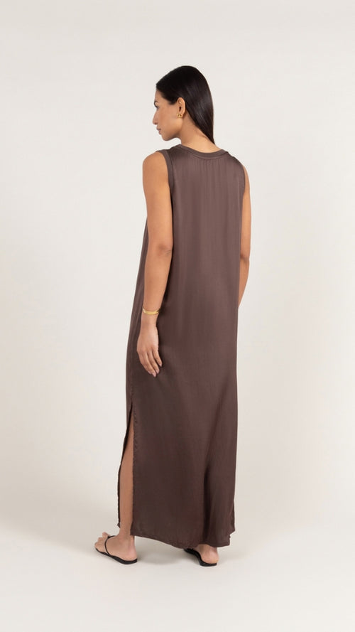 OONA SATIN DRESS - DARK ESPRESSO
