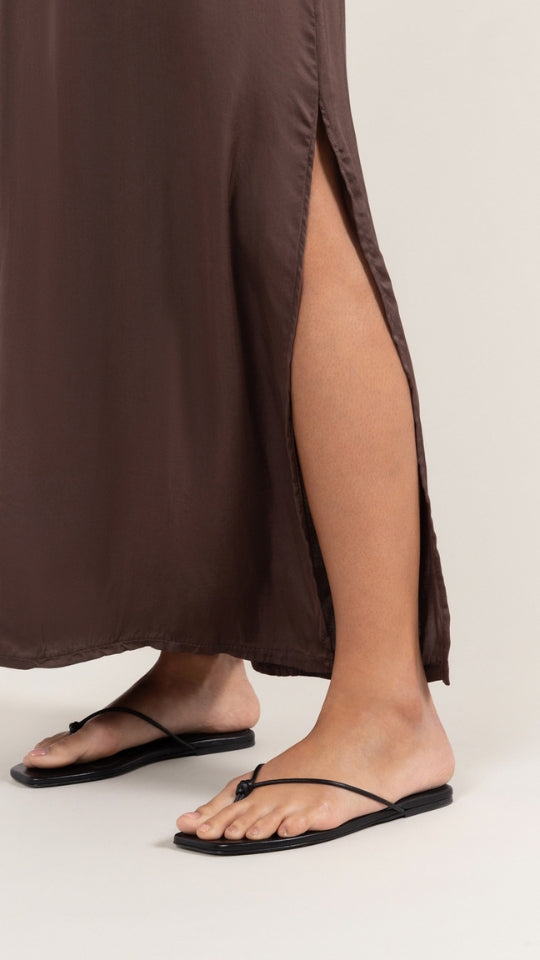 OONA SATIN DRESS - DARK ESPRESSO