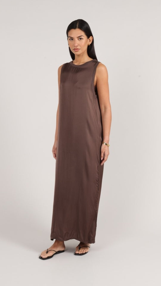 OONA SATIN DRESS - DARK ESPRESSO