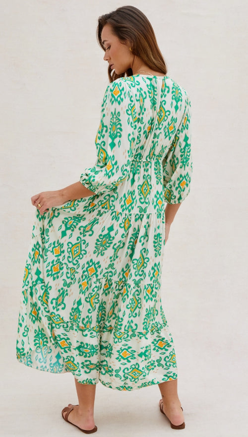 FIONA DRESS - GREEN PRINT