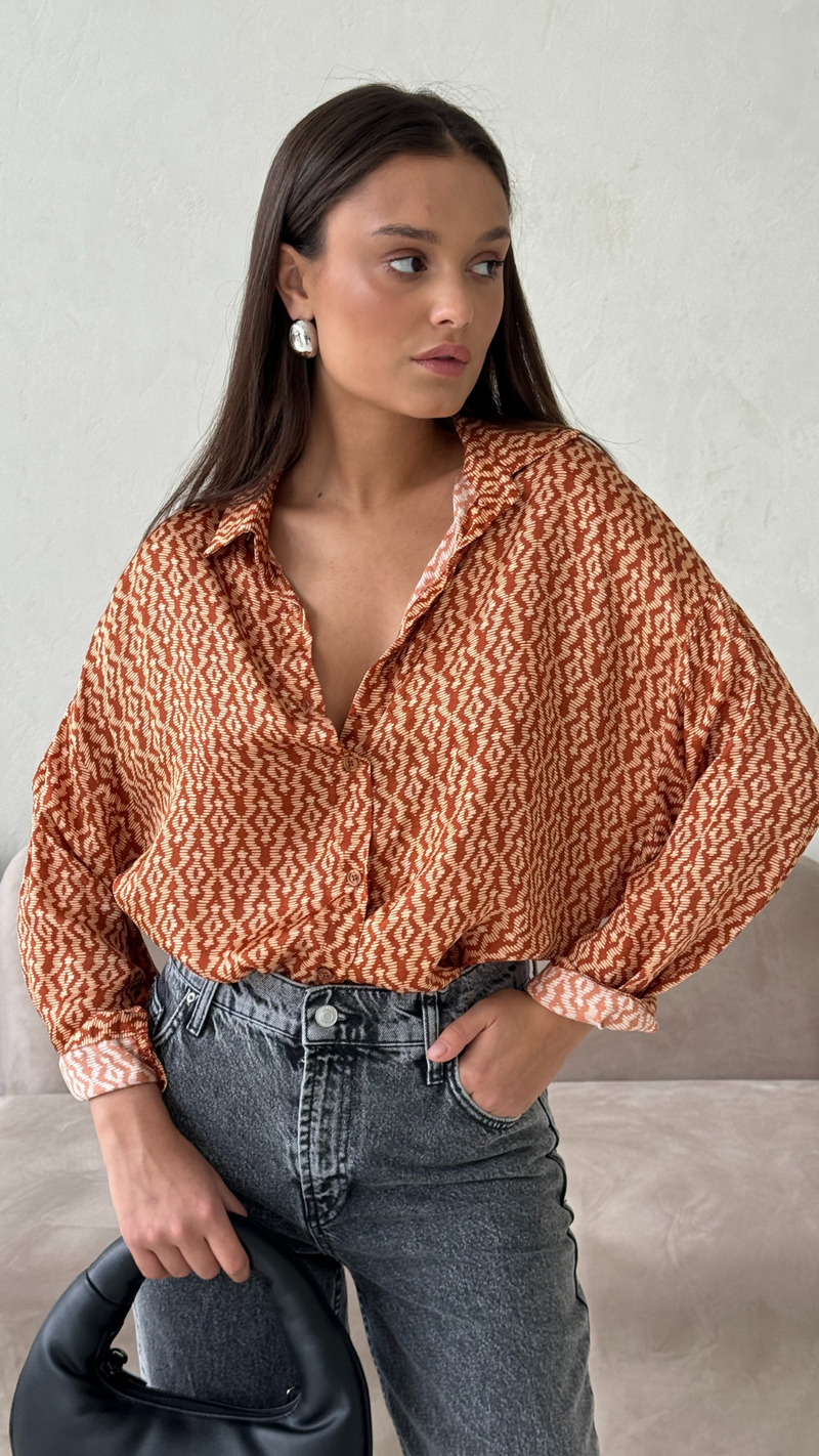 RHEA SILK SHIRT - TERRACOTTA PRINT