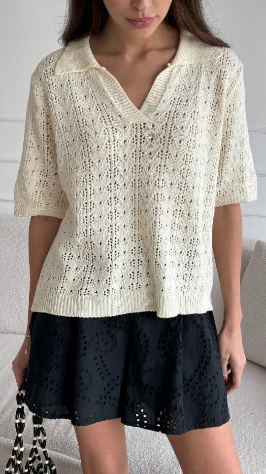 LETTY CROCHET TOP - ECRU
