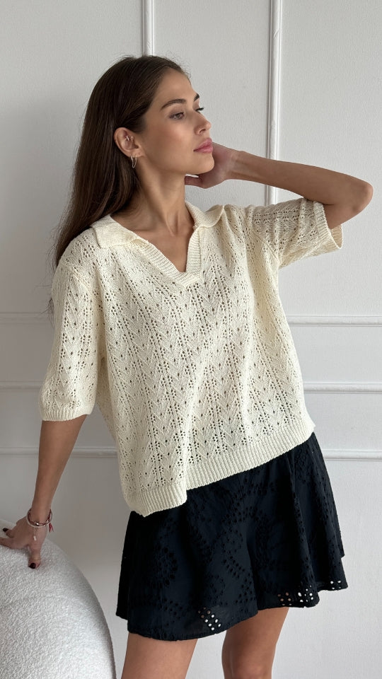 LETTY CROCHET TOP - ECRU