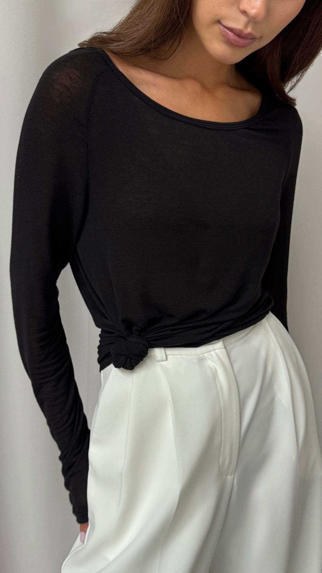 Esme Cashmere Jersey Top - Black