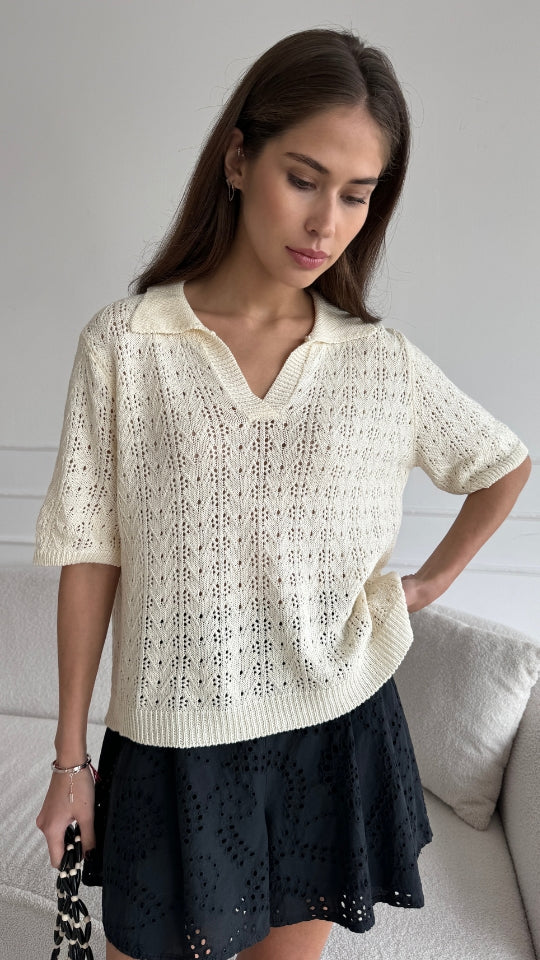 LETTY CROCHET TOP - ECRU