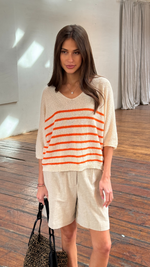 GRACE BOUCLÉ TEE - ECRU TANGERINE STRIPES