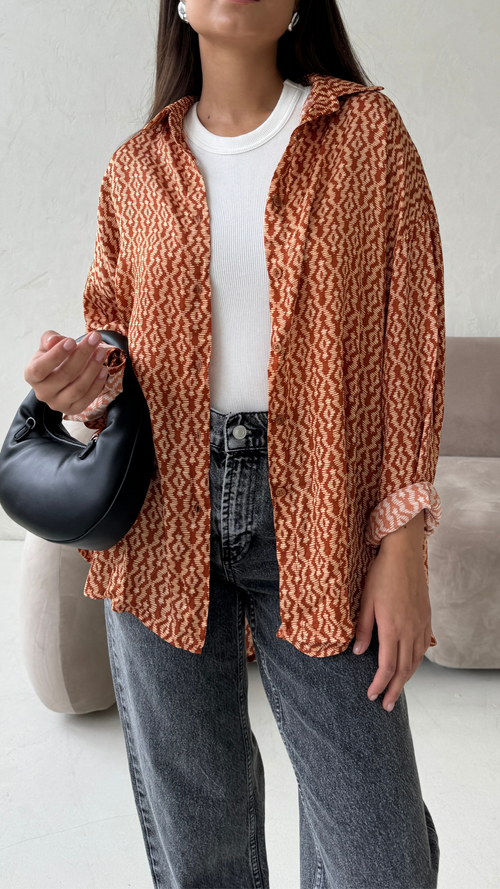 RHEA SILK SHIRT - TERRACOTTA PRINT