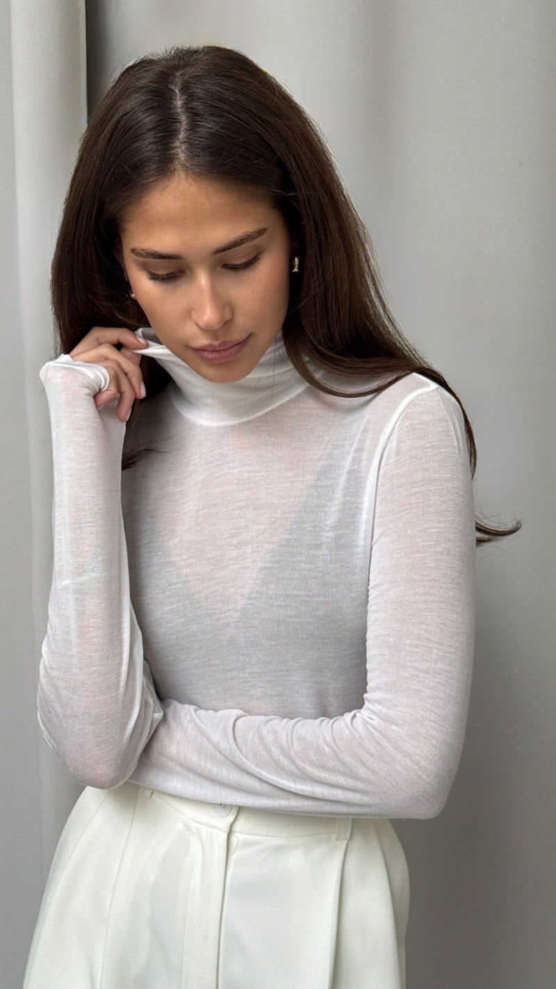 Demi Cashmere Jersey Top - White