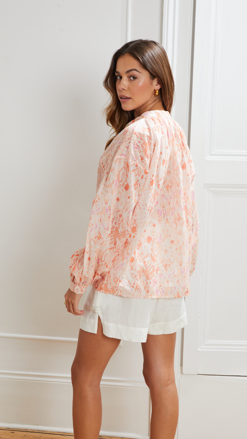 LIGIA SHIRT - ABSTRACT CORAL PRINT