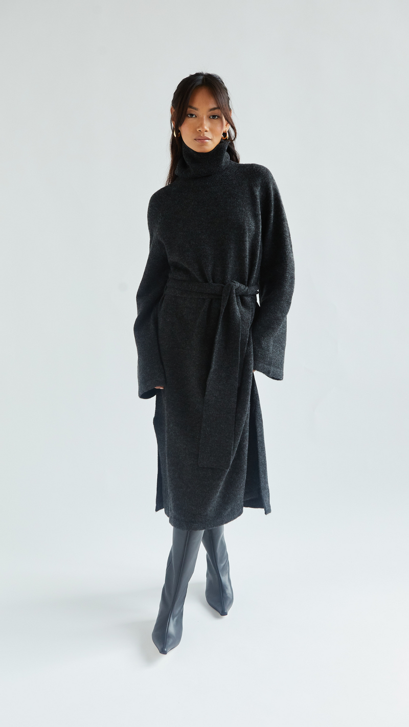 ABBIE KNITTED DRESS - BLACK MELANGE