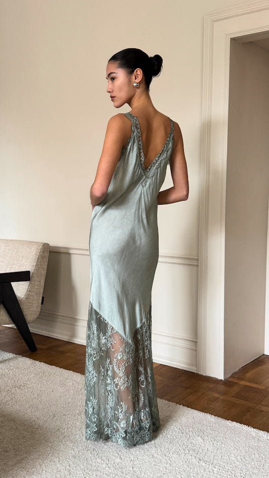 SOLANGE SLIP DRESS - SAGE