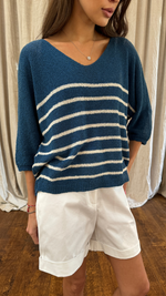 GRACE BOUCLÉ TEE - BLUE ECRU STRIPES