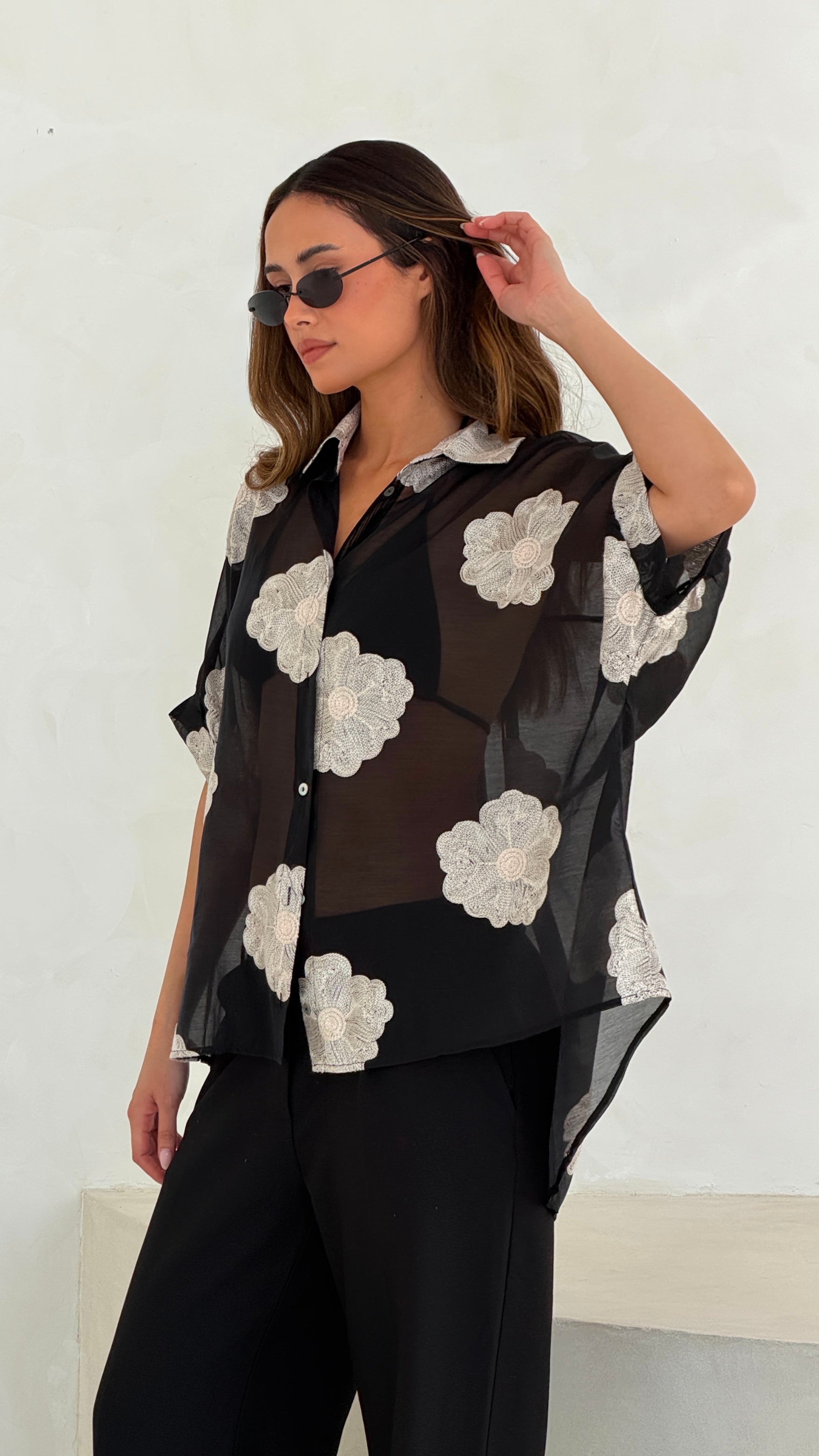Rosie Embroidered Shirt - Black