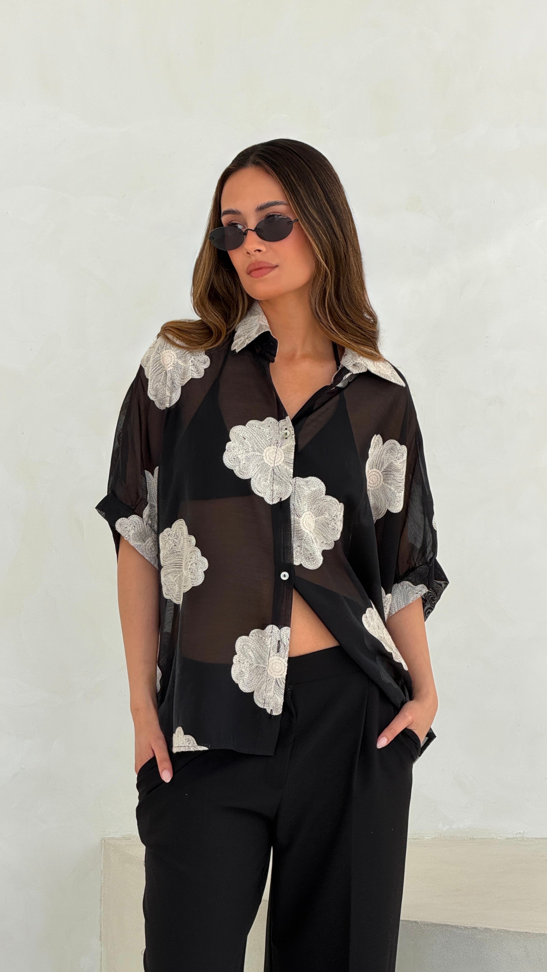 Rosie Embroidered Shirt - Black