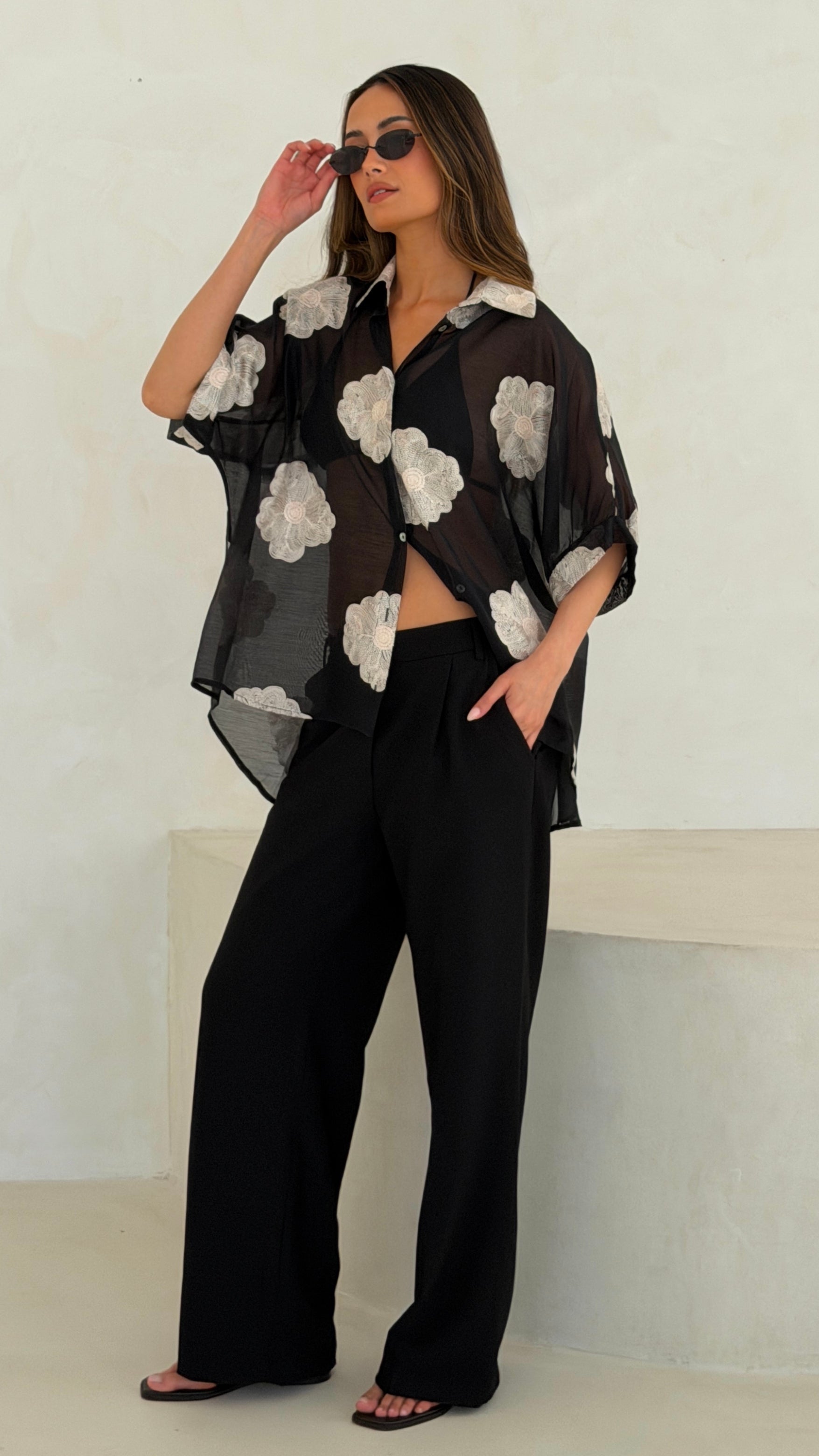 Rosie Embroidered Shirt - Black