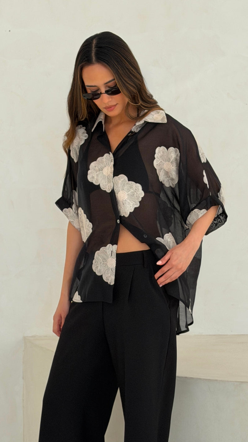Rosie Embroidered Shirt - Black