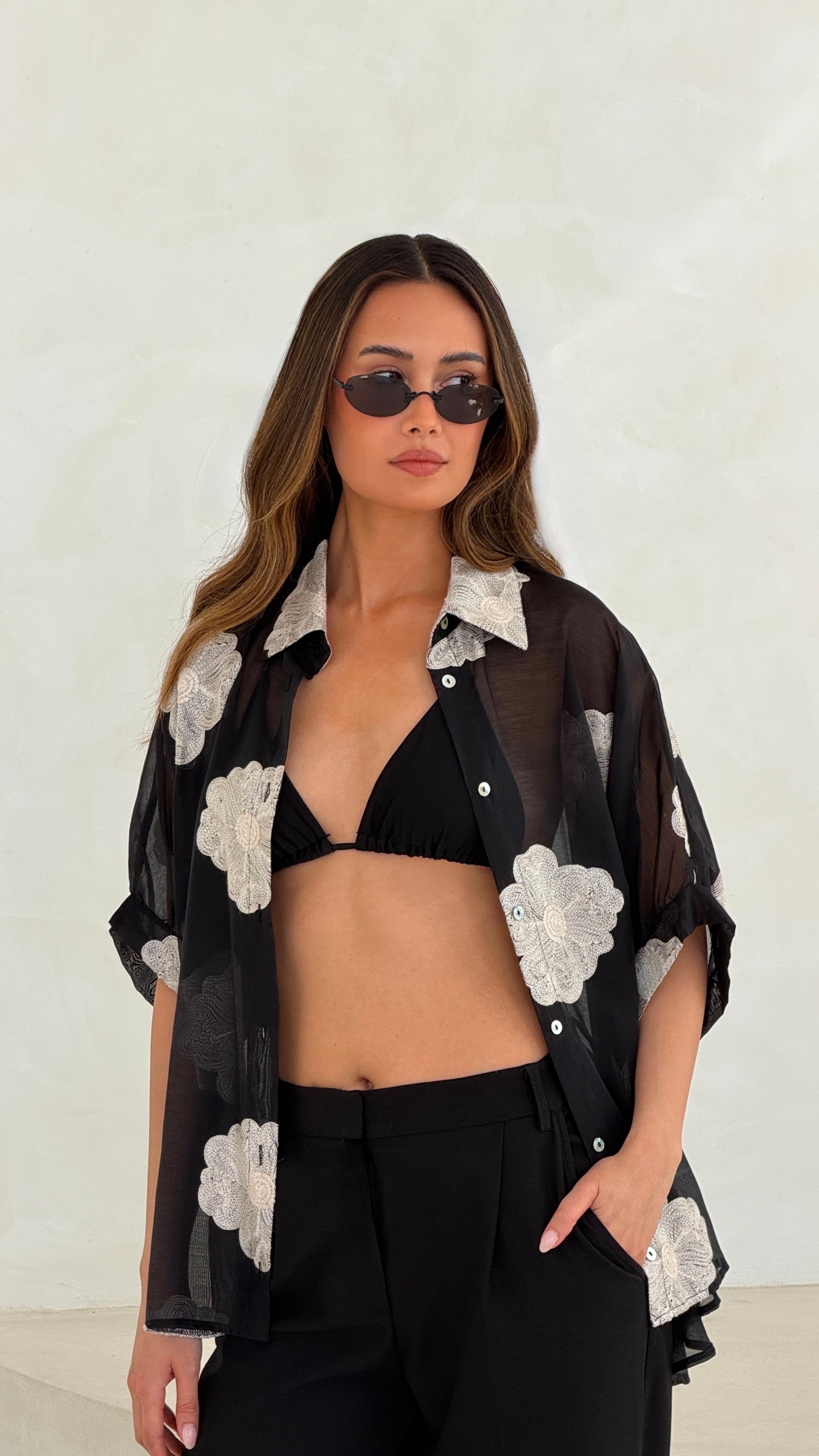 Rosie Embroidered Shirt - Black